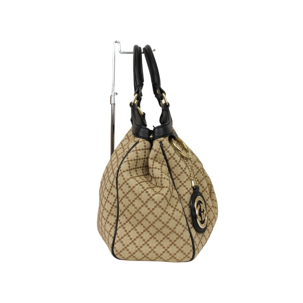 GUCCI Diamante Tote Bag canvas leather handbag brown black classic - Picture 4 of 7